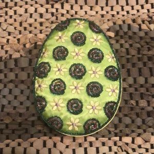 Vintage GAC Fabric Beaded Egg Trinket Box